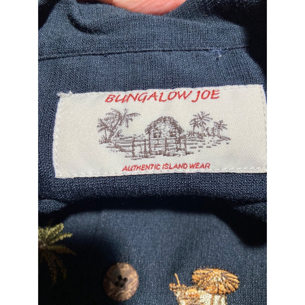 Bungalow Joe Hawaiian Shirt Black Vacation Cuban Old Money Rayon Blend M - Picture 7 of 10